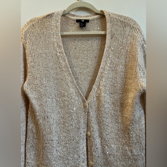 H&M tan oversized button up knitted sweater with sequins, size small - Picture 5 of 5